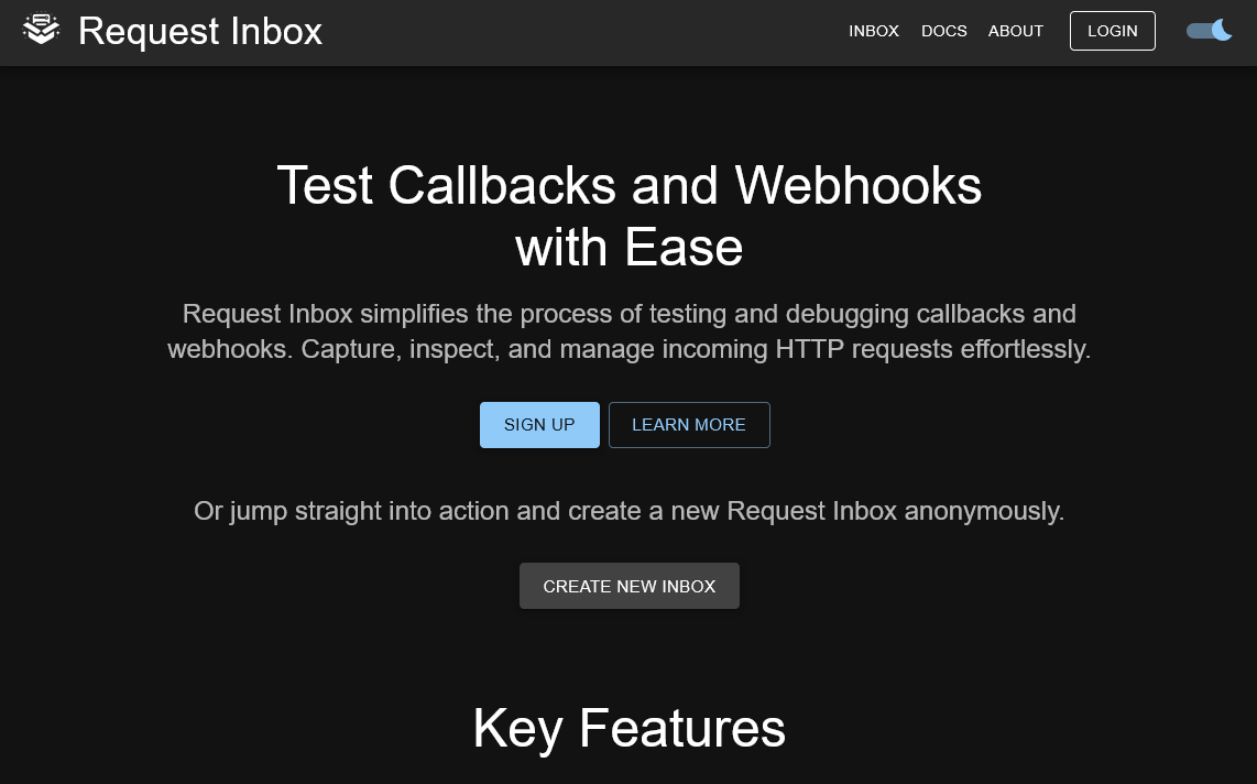 request inbox home page